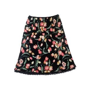 Reversible Floral Stripes Tulip Black ALine Midi Skirt Size Medium Flowy Vintage